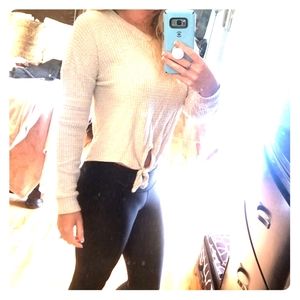 Cream sweater pink rose with tie front small